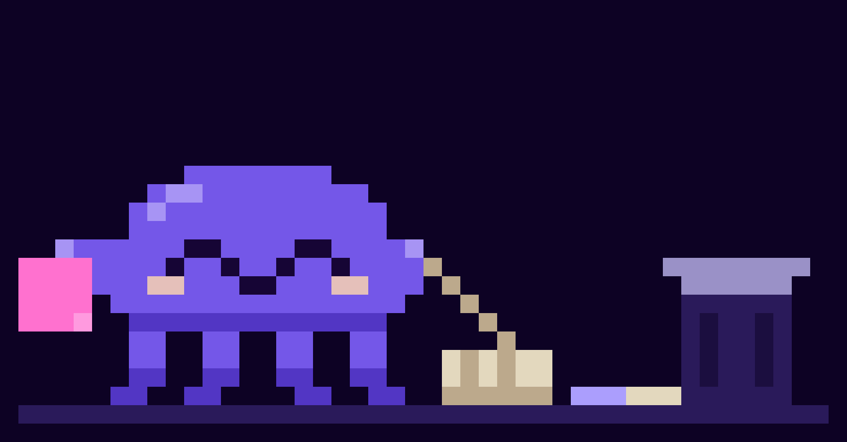 Zero sweeps sticky notes into a bin while keeping one pink note tucked under a tentacle.