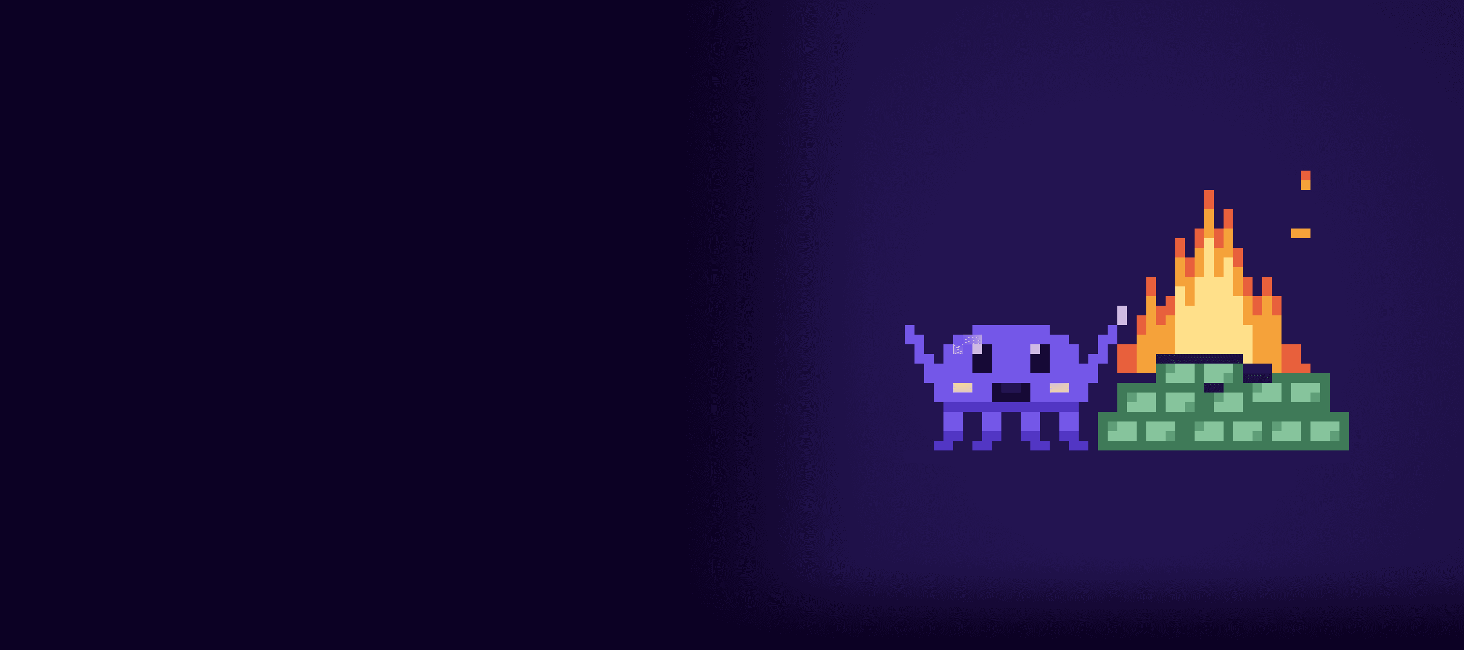 A panicked Zero, a purple pixel-art octopus, flails beside a pile of dollar bills going up in flames.