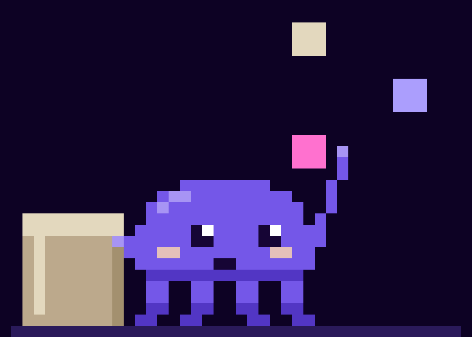 Zero juggles three small coloured blocks with one tentacle while steadying a large block with another.